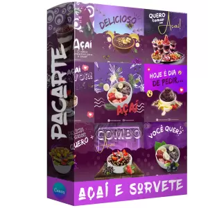 Pacote de 10 Propagandas Editáveis no Canva para Açaí e Sorvete