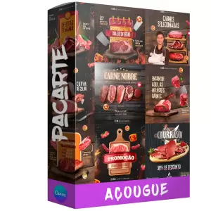 Pack para açougue com 40 artes editáveis no canva
