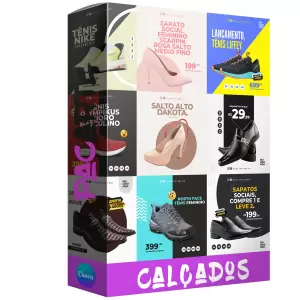 Pack para loja de sapatos com 52 artes editáveis no canva