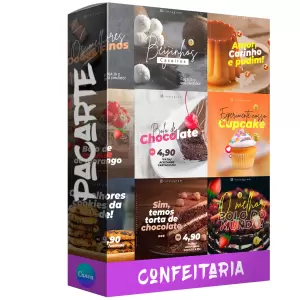Pack para doceteria e confeitaria com 80 artes editáveis no canva