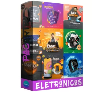 Pack para loja de eletrônicos com 40 artes editáveis no canva