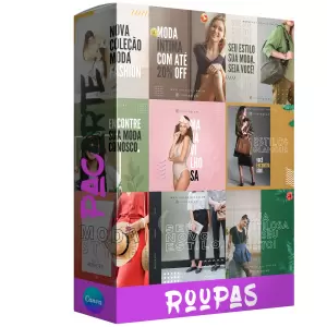 Pack para loja de roupas com 80 artes editáveis no canva