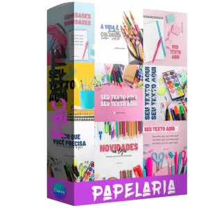 Pacote de 25 Artes Editáveis no Canva para Anúncios de Papelaria