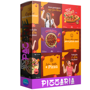 Pack para pizzaria com 267 artes editáveis no canva