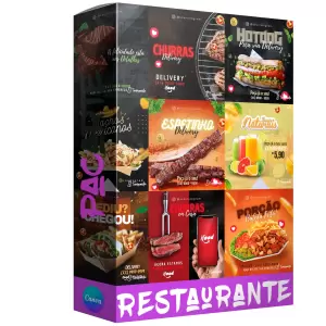 Pacote de 24 Artes Editáveis no Canva para Anúncios de Restaurantes