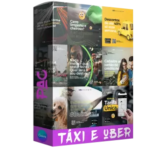 Pacote de 28 Artes Editáveis no Canva para Anúncios de Serviços de Uber e Táxi