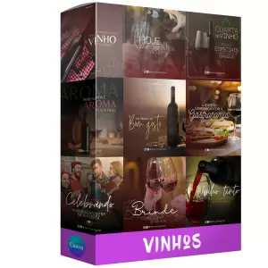 Pack para vinho com 30 artes editáveis no canva